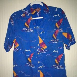 Bright Blue Sailing Hawaiian Shirt (loose fitted)